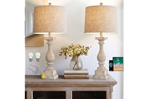 BOBOMOMO 27" Farmhouse 3-Way Dimmable Touch Control Table Lamp Set of 2 with USB A &USB C Charging Ports for Bedroom Living Room Vintage Rustic Traditional Nightstand Bedside Lamps (2 Bulbs Included)