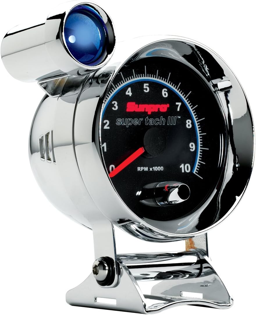 chrome light bezels on Amazon Com Sunpro Cp7915 Super Tach Iii 3 3 8 Chrome Bezel Black Face Tachometer With Shift Light Automotive