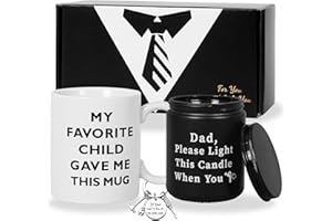 OurHonor Gifts for Dad, Mug for Father, Candle for Daddy, MY FAVORITE CHILD GAVE ME THIS MUG Coffee Mug with Keychain, Fathers Day Gift for Birthday Christmas Gifts from Daughter Son