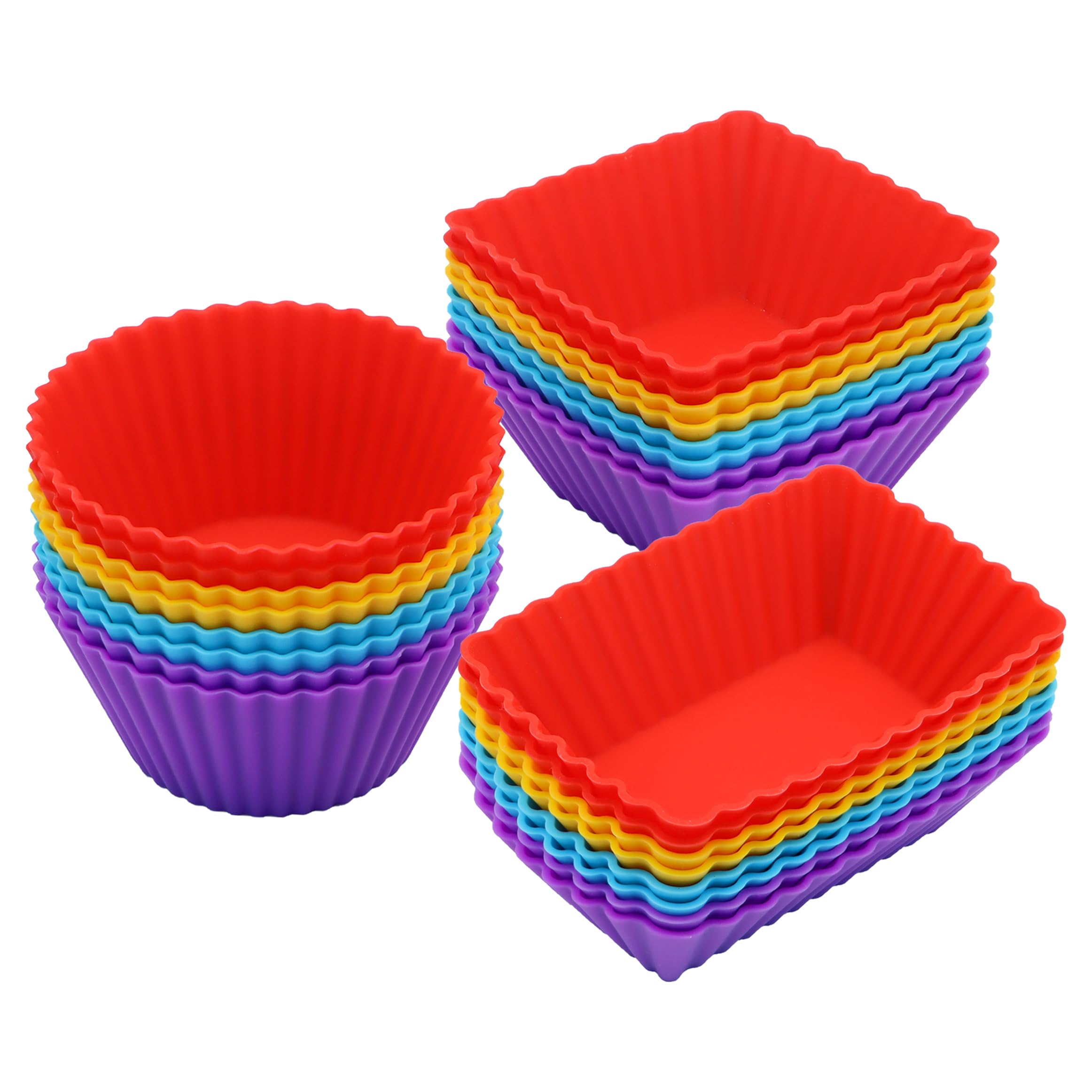 Photo 1 of 24-Pack Silicone Cupcake Liners, Reusable Muffin Cups – Round, Square & Rectangle Baking Cups, Non-Stick, Easy to Clean, Bento Box Accessories, Lunch Box Dividers for Kids