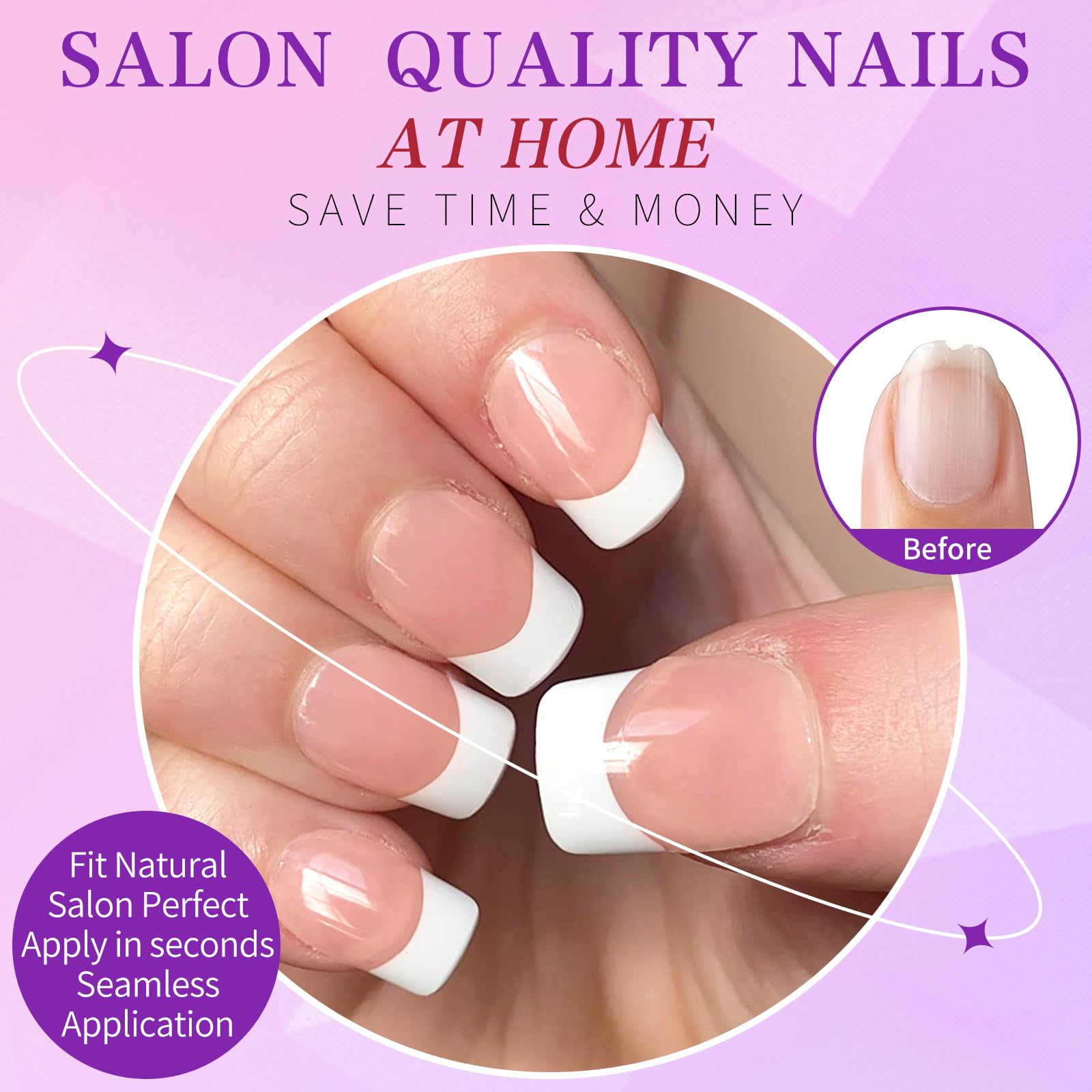 Lifextol 240pc French Tip Press on Nails Short Fake Nails with Glue and Adhesive Tab, False Acrylic Nails Press on Nails Square Nail Tips Artificial Glue on Nails Press ons Fingernail Stick on Nails - Image 4
