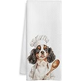 WOTYPU King Charles Cavalier Gifts Kitchen Towels, Cavalier King Charles Spaniel Gifts Dish Tea Towel, Dog Lover Gifts Decorative Hand Towels for Kitchen Bakery Decor, 16x24 Inch