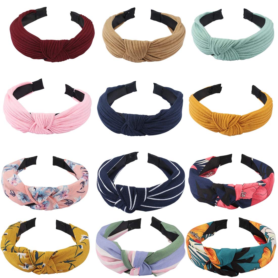 Ondder 12 Pack Knotted Headbands for Women, Turban Headbands for Women Hard