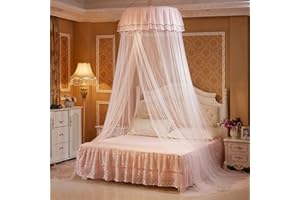 RIRC Canopy Bed for Girls Room Dome Mosquito Net for Bed Ceiling Suspension Pink Bed Canopy Curtains Purple Mosquito Netting White Bed Tent Game Reading Princess Canopy for Girls Bed (Light Pink)