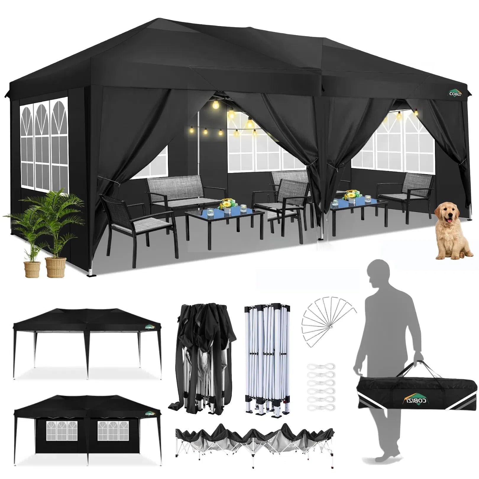Photo 1 of ********PHOTO REFERENCE********* COBIZI Canopy 10x20 Pop Up Canopy Tent with 6 Sidewalls Easy Pop Up Tent 10x20 Waterproof Commercial Instant Shelter UPF 50+ Portable Gazebo Wedding Tents for Parties Car Port Vender Events