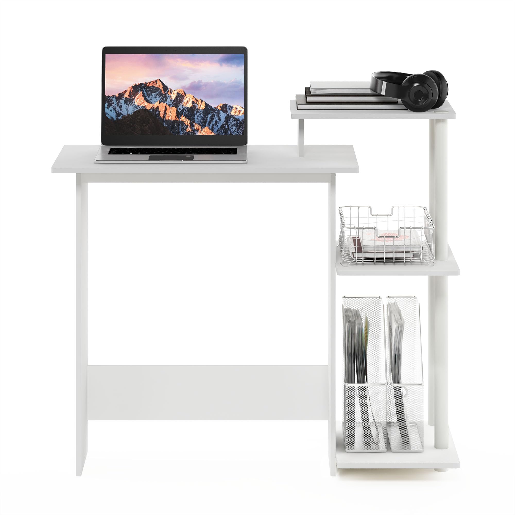 Furinno Efficient Home Laptop Notebook Computer Desk, White/White