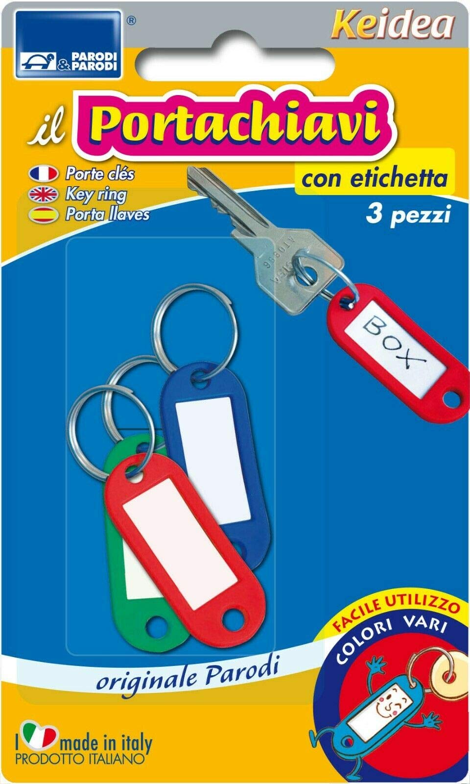 Parodi & Parodi 429 Kit 3 Coloured Keychains with Label, Neutral, Standard