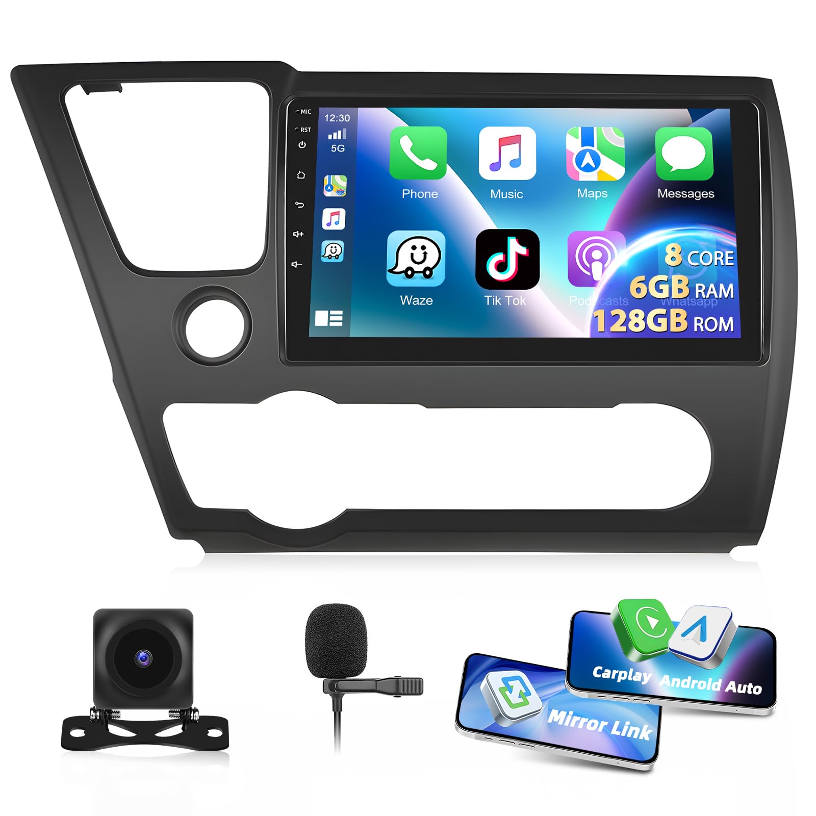 Photo 1 of 6G RAM+128G ROM Motorsi Android 13 Car Stereo for Honda Civic 2013-2017, 9" IPS Wireless CarPlay & Android Auto Car Radio Work with Bluetooth, Mirror Link, GPS, WiFi,Voice Control, FM/RDS, SWC