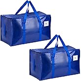 Reuentone 2-Pack Blue Extra Large Moving Bags, Heavy Duty Storage Bags with Lids, Reinforced Handles and Zippers, Organizing Bags for Dorm Packing, Clothes Storage, Toy, Camping, College Supplies