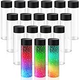 Tanlade 24 Pcs Clear Plastic Bottles Empty Sensory Bottles with Caps PET Plastic Juice Reusable Leakproof Drink Container Bulk for Juice Milk (12 Oz/ 350 ml,Black Lid)