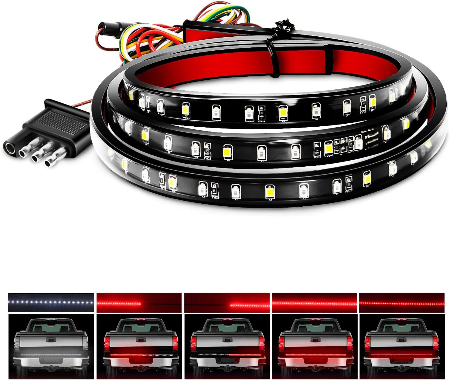 Nilight 48”/49” LED Tailgate Light Strip 90 LED Red/White for Running Light Brake Light Turn Signal Lights Reverse Light，2 Years Warranty, 48"/49" Truck Tailgate Light Bar: Automotive