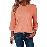 Dokotoo Women's Shirts Lightweight 2026 Summer Fashion 3/4 Length Sleeve T Shirts Casual Crew Neck Basic Blouses