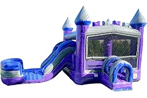 XJUMP Purplish Castle Commercial Grade Premium Marble Color Lightweight Bounce House Water Slide Detachable Pool for Kids and Adults with Blower Basketball Hoop Wet Dry Combo Outdoor Indoor
