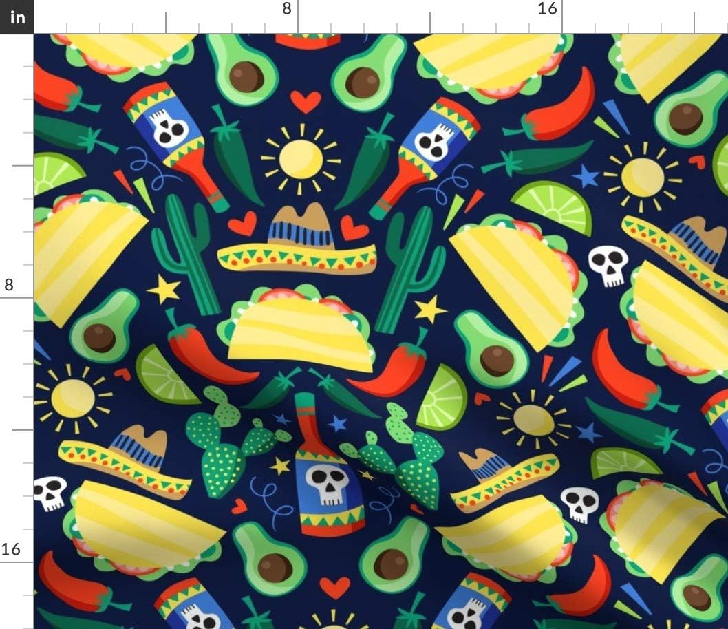 Spoonflower Fabric - Veggie Tacos Taco Burritos Food Mexican Cacti Hot Printed on Petal Signature Cotton Fabric by The Yard - Sewing Quilting Apparel Crafts Decor