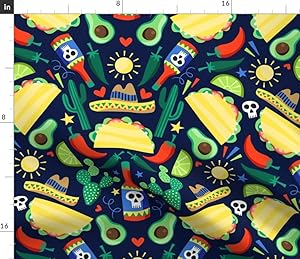 Spoonflower Fabric - Veggie Tacos Taco Burritos Food Mexican Cacti Hot Printed on Petal Signature Cotton Fabric by The Yard - Sewing Quilting Apparel Crafts Decor