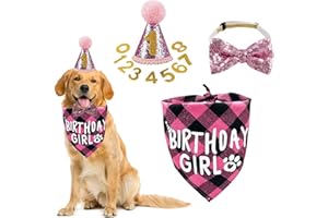 ZMD Dog Birthday Hat, Happy Birthday Girl Dog Bandana with Bow Tie Numbers Dog Party Supplies Outfit Dog Tiara Decorations fo