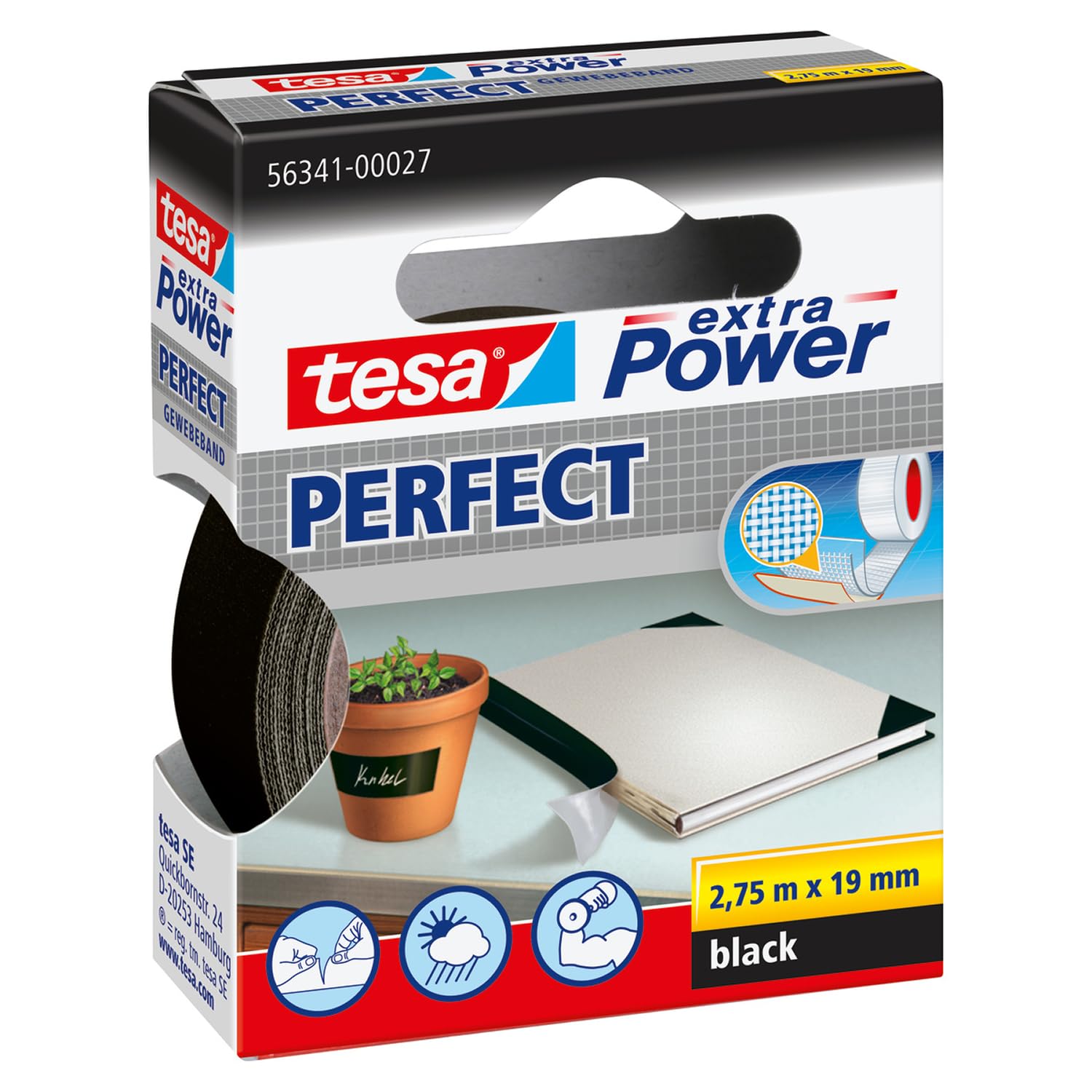 tesa UK tesa extra Power Perfect, Black,2.75m x 19mm