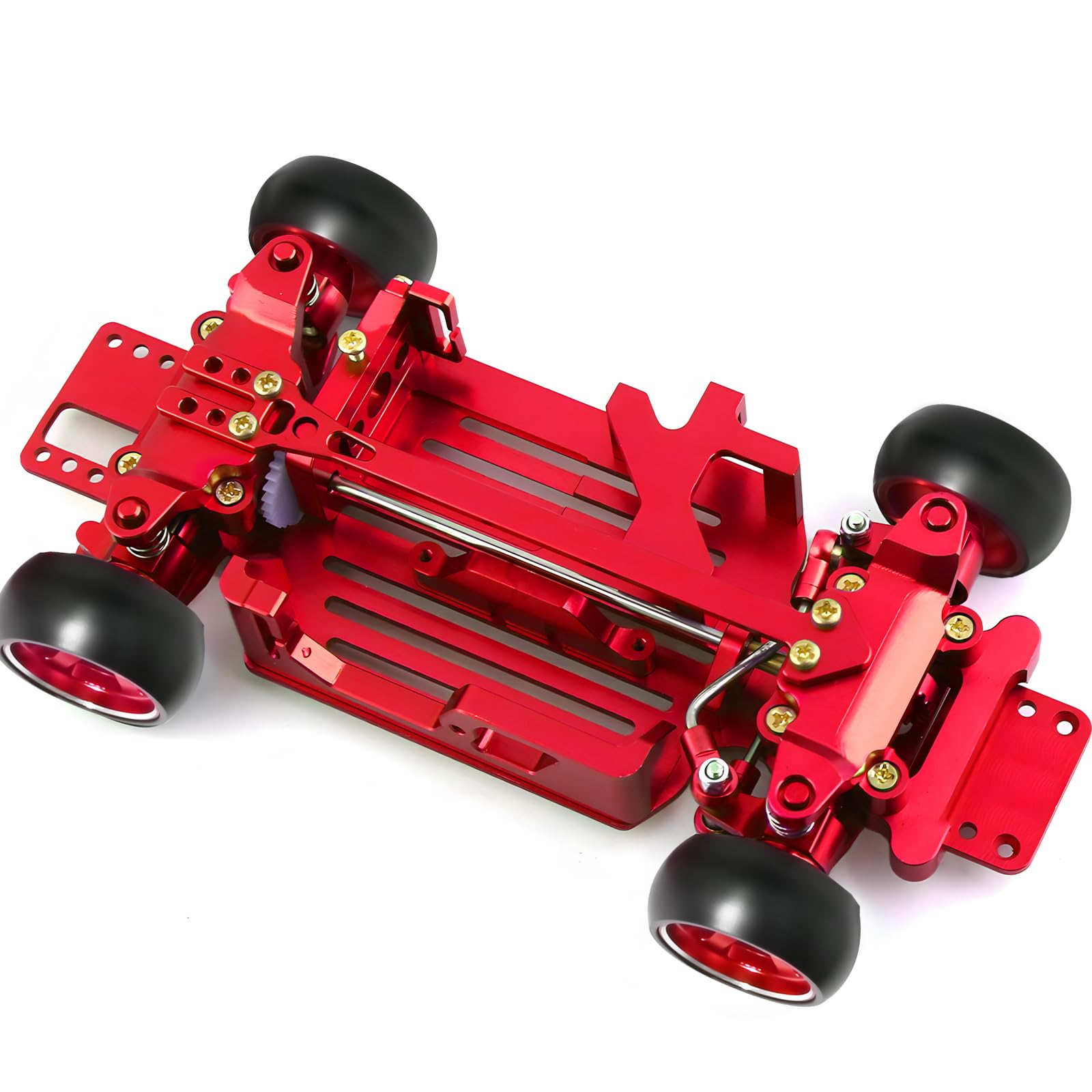Photo 1 of RC Car Chassis Frame 1/28 CNC Aluminum Alloy with Wheels for Wltoys 284131 K969 K979 K989 K999 or MINI-Q 4X4 Metal Frame Equipment RC Car Equipment Drift (Red)