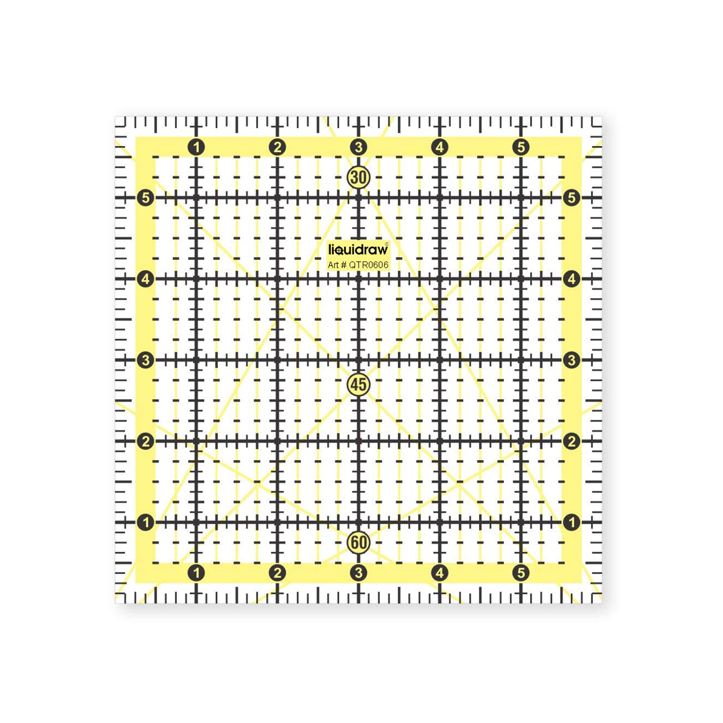 Liquidraw Square Quilting Ruler - 6" x 6" | Acrylic Quilting Square Template | Helpful Sewing Tool with 30°, 45°, 60° Angle Markings | Helpful In Cutting Squares | Quilting & Sewing Must-Have