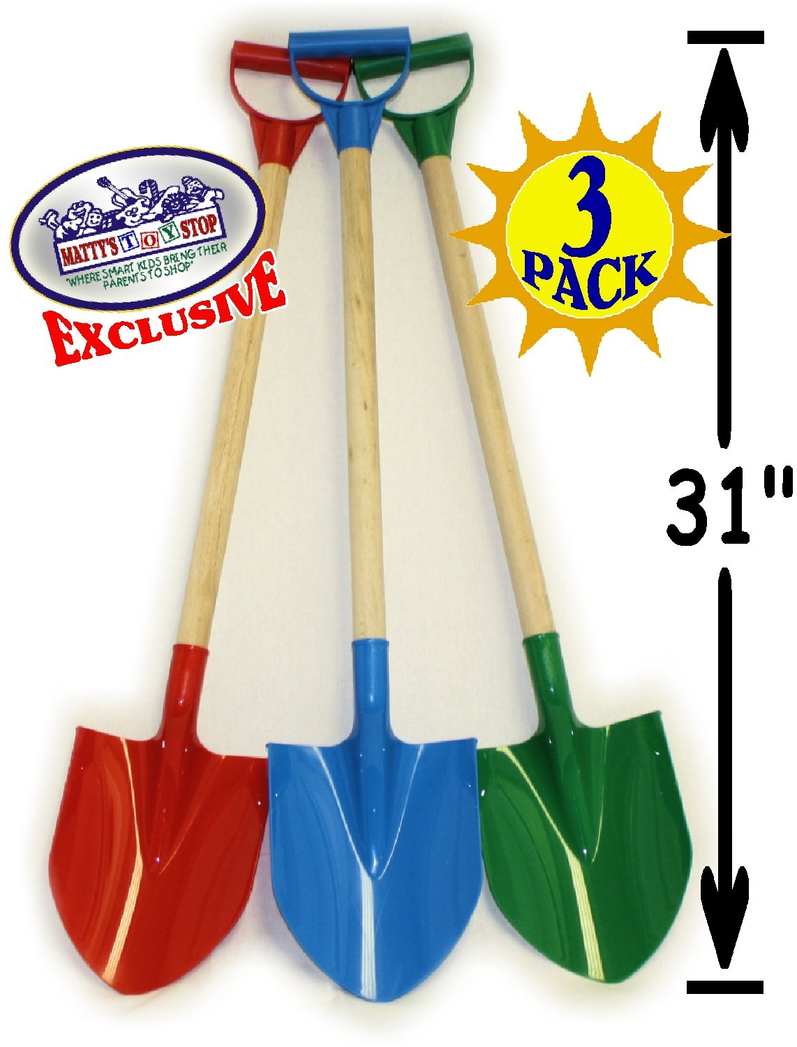 Matty's 31" Heavy Duty Wooden Kids Sand Shovels w/Plastic Spade
