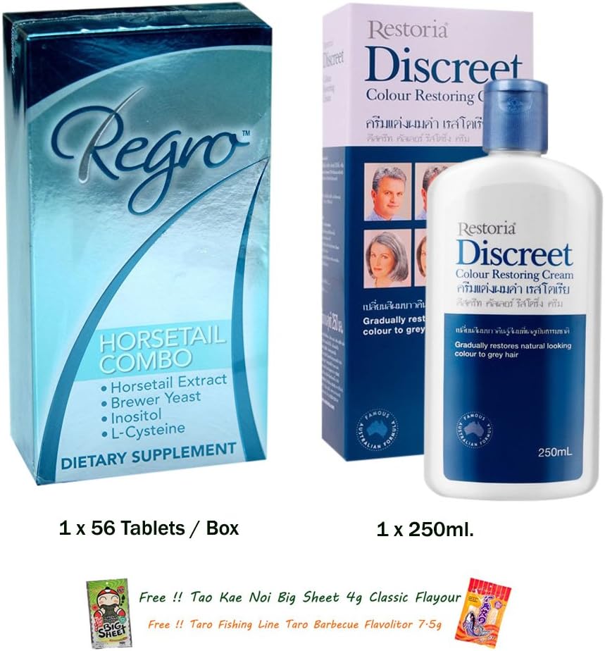 SET RESTORIA DISCREET CREAM AND LOTION 250 ML LOOK YOUNGER OVER 10 YEARS HORSETAIL DIETARY SUPPLEMENT 56TABS [GET FREE TOMATO FACIAL MASK]