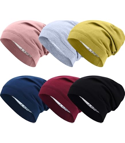 Silicherry 6 Pack Satin Lined Beanies for Women Knitted 