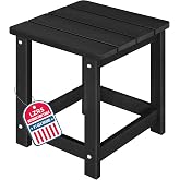 LZRS Patio Side Table, Heavy Duty HDPE Outdoor End Table with Wood Texture, Weatherproof Composite Table for Adirondack Chairs, Deck, Pool, Indoor/Outdoor, No Peeling or Cracking(Black)