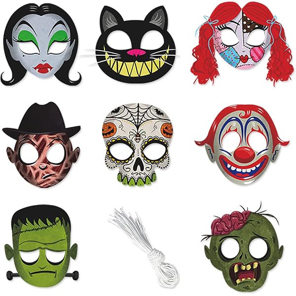 Blosssound 16 Pcs Halloween Masks Craft Kits Witch Ghost Pumpkin Face Pirate DIY Paper Mask With Stickers Mask Your Own Halloween Masks For Party Favors Activities Craft Project Supplies