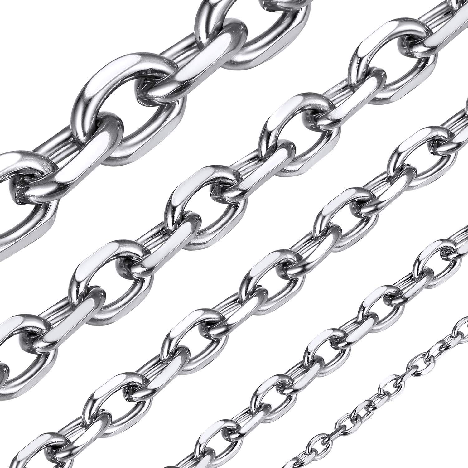 ChainsHouse Stainless Steel Cable Chain Necklaces for Men Women, 3mm/5mm/7mm/9mm/12mm 18K Gold/Black Plated Mens Cable Link Chains, 18"-30" Length - Send Gift Box, 76.20 cm, Stainless Steel