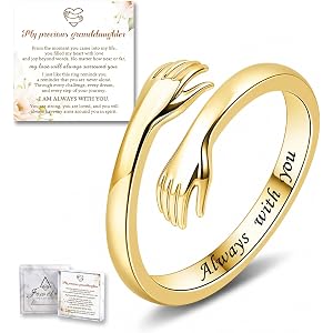 Teioa Sterling Silver Hug Ring for Women Teen Girls Adjustable Love Promise Ring Inspirational Open Rings Mothers Day Birthda