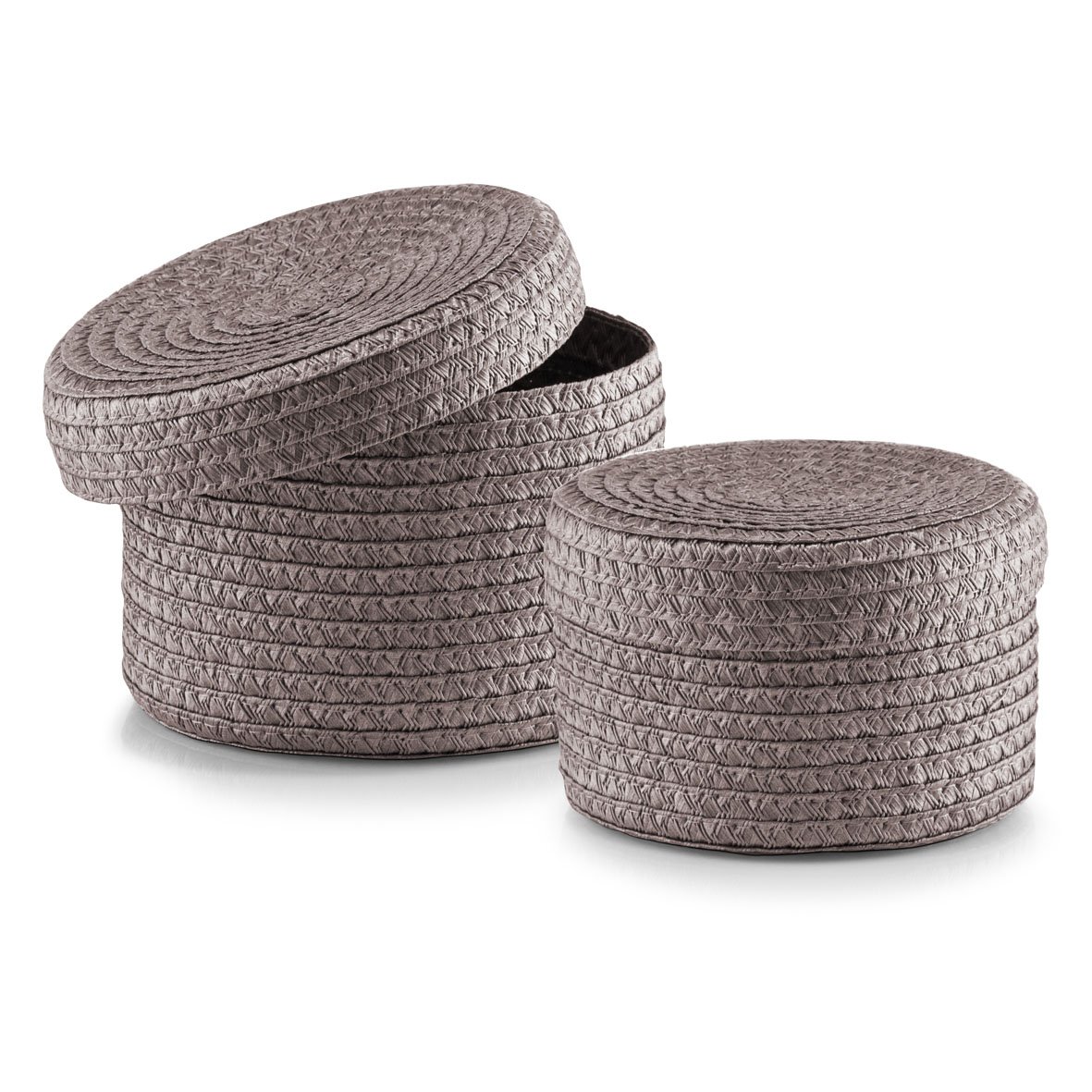 Zeller 14122 2-Piece 16 x 10/17 x 12 cm Basket Set with Lids Round PP Grey