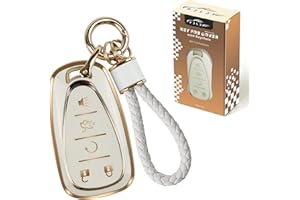 PJLJY Key Fob Cover, Compatible with Chevrolet Equinox Malibu Camaro Traverse Blazer Volt (5 Buttons),Full Protection Key Fob Case with Keychain