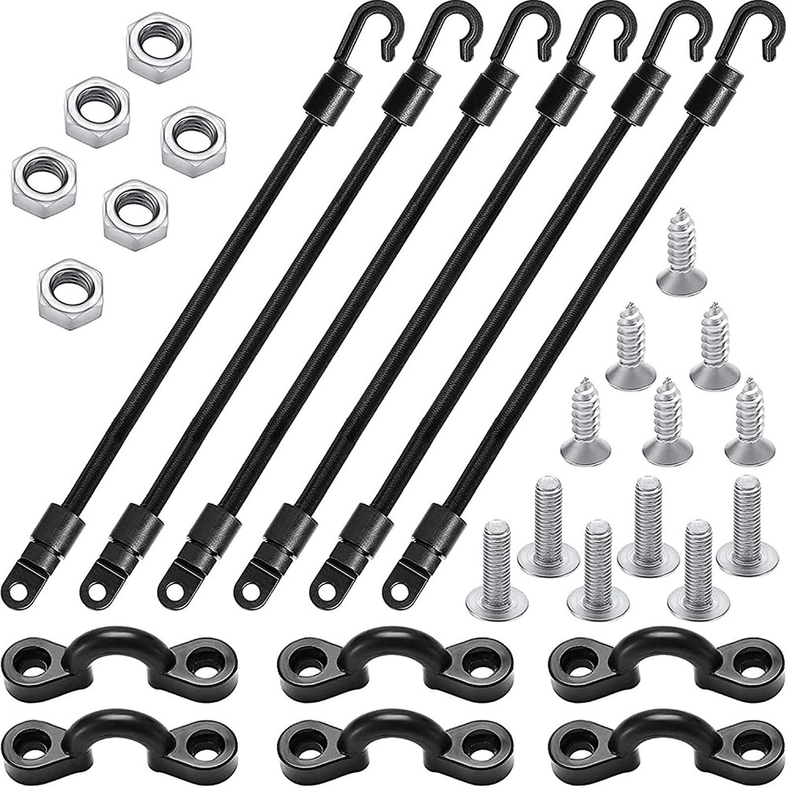 KOVNISE Elastic Cord Hook Buckle Kit Bungee Cords with Carabiner Hook Strong Elastic Rope Locks onto Anchor Points of Luggage Rack/Cargo/Camping/RV/Hand Carts for Boat Kayak Boat Fishing