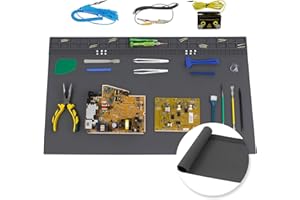 ESOLDNIC 27.6'' x 15.7'' Extra Large Soldering Mat with ESD Wrist Strap & Grounding Accessories 932°F Heat Resistant Silicone Repair Mat Oversized Work Mat for Cellphone Laptop Repair (Grey)