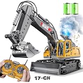 BLUEYAK Remote Control Excavator Toy for Boys,17 Channel 1:16 RC Excavator Toys with Metal Shovel/Spray/Lights/Sounds,RC Digger Construction Vehicles Toys Gift for Boys 7 8 9 10 11 12 Year Old Kids