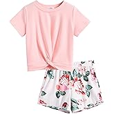 Arshiner Girls Clothing Sets Twist Front Top and Shorts 2 Piece Outfits Activewear Tracksuit 5-14 Year
