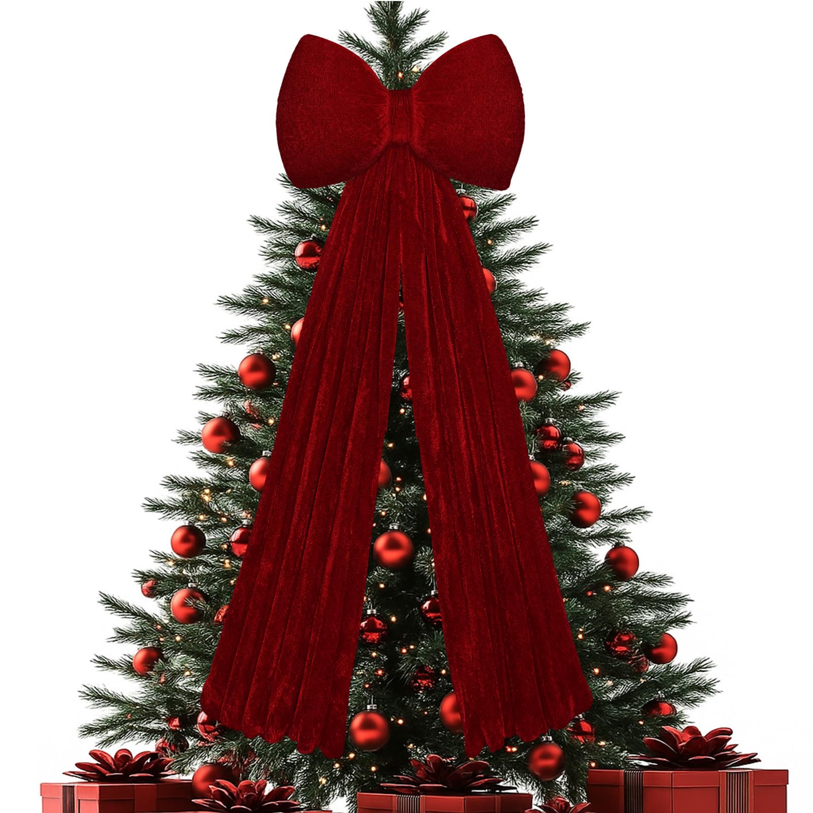 Gejoy Christmas Velvet Red Bow Christmas Tree Topper Bow Decorations 17 ...