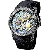CARLIEN Automatic Watch for Men Fashion 3D Engraved Dragon Wrist Watch | Waterproof ,Big Dial, Outdoor Sports Men's Watches