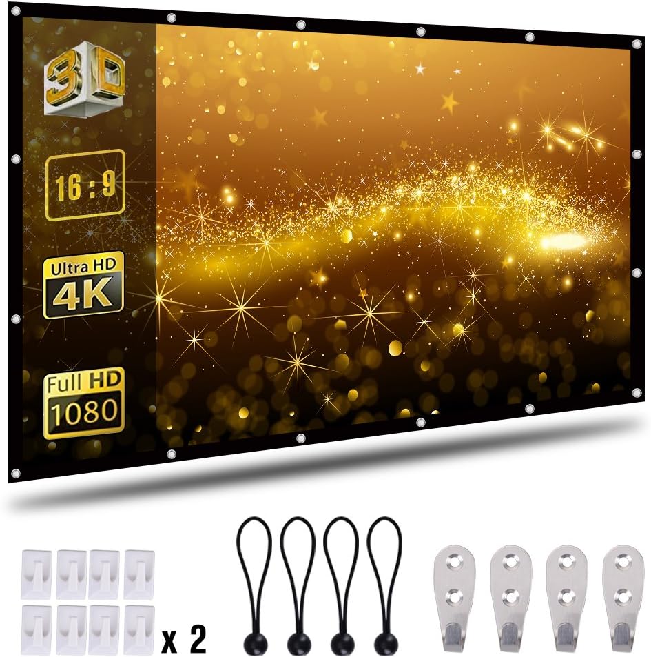 Coolwoo 100 inch Projector Screen, 16:9 HD Foldable Portable Anti-Crease Indoor Outdoor Movie Screen Double Sided Projection for Home Theater Gaming Office 2.2lbs Only