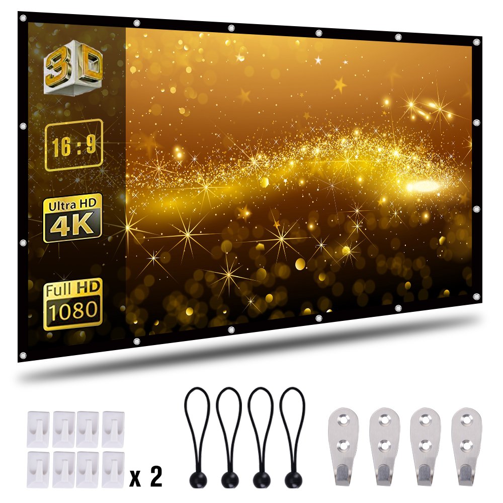 Coolwoo 120 inch Projector Screen, 16:9 HD Foldable Portable Anti-Crease Indoor Outdoor Movie Screen Double Sided Projection for Home Theater Gaming Office