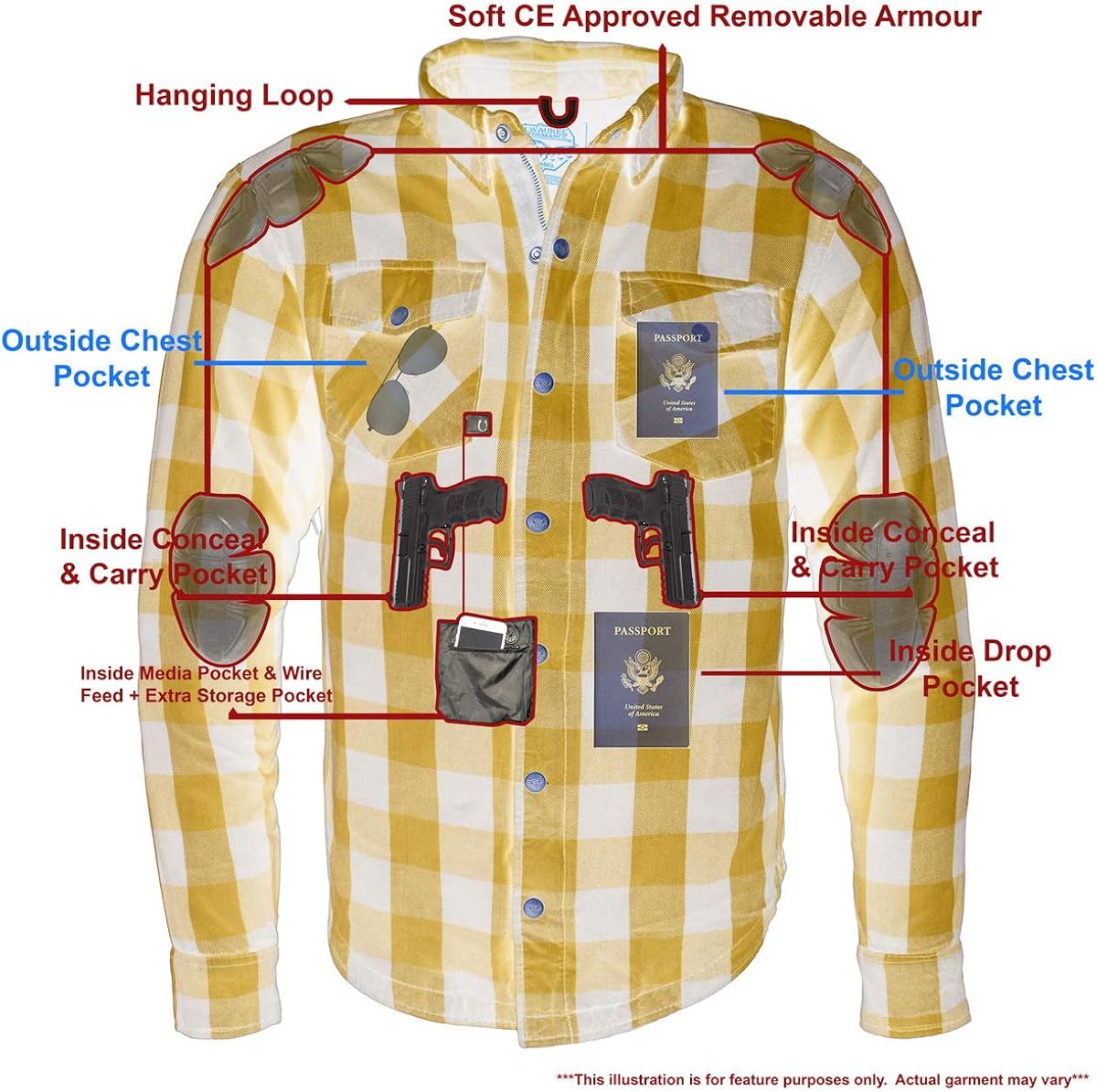 Milwaukee Leather MPM1634 Men’s Armored Checkered Flannel Biker Shirt with Aramid by DuPont Fibers: Automotive