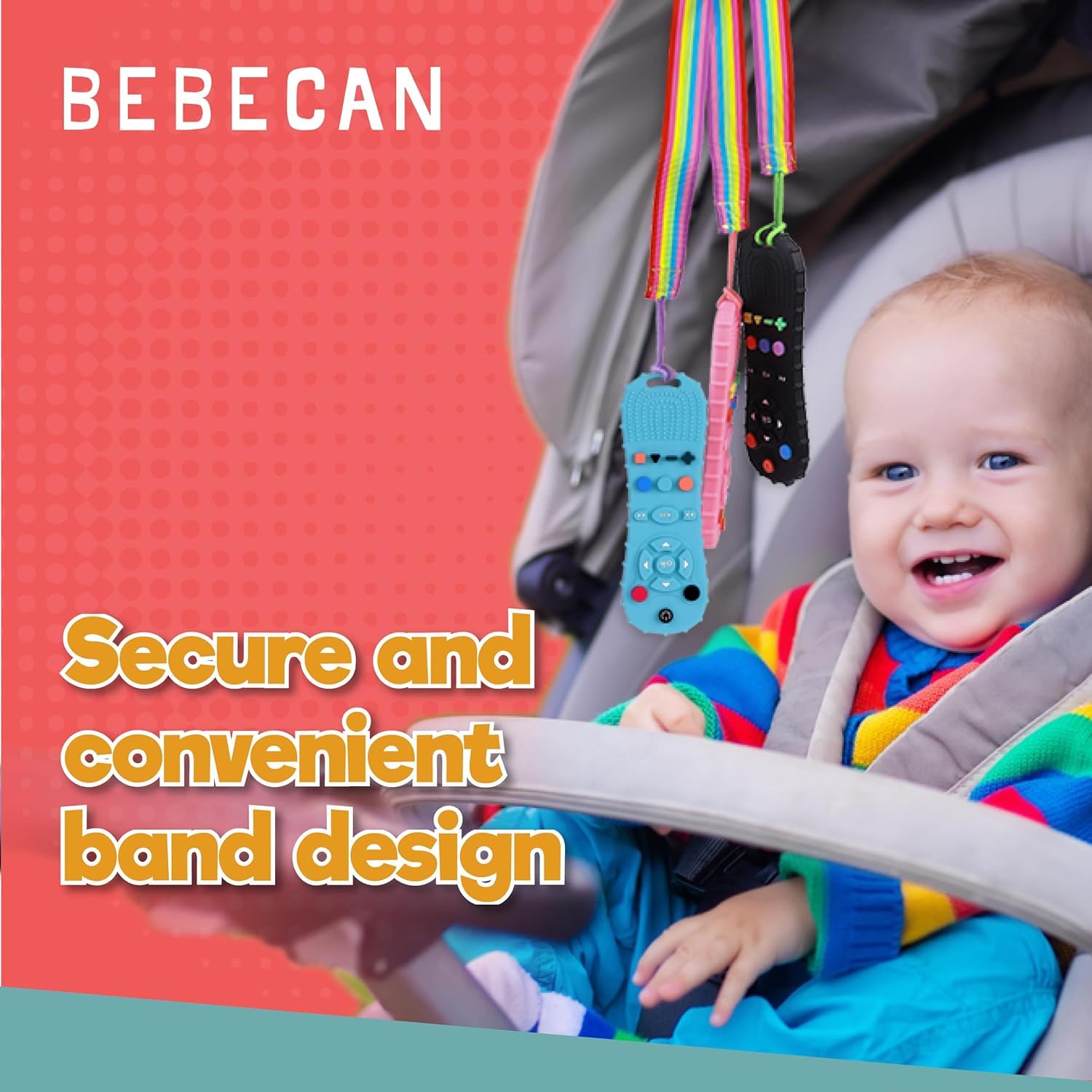 BEBECAN 3 Pack Silicone Baby Remote Teether Chew Toy for Infant TV Teething Remote Control Shape for Babies 3 6 9 12 18 24 Months Safe Food Grade Silicone BPA Free