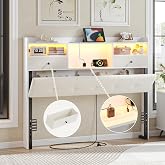 Maupvit Headboard Full Size with Storage, Full Headboard Only with 2 Drawers, Charging Station and LED Lights, Upholstered Headboards Easy Assembly, White&amp;Beige