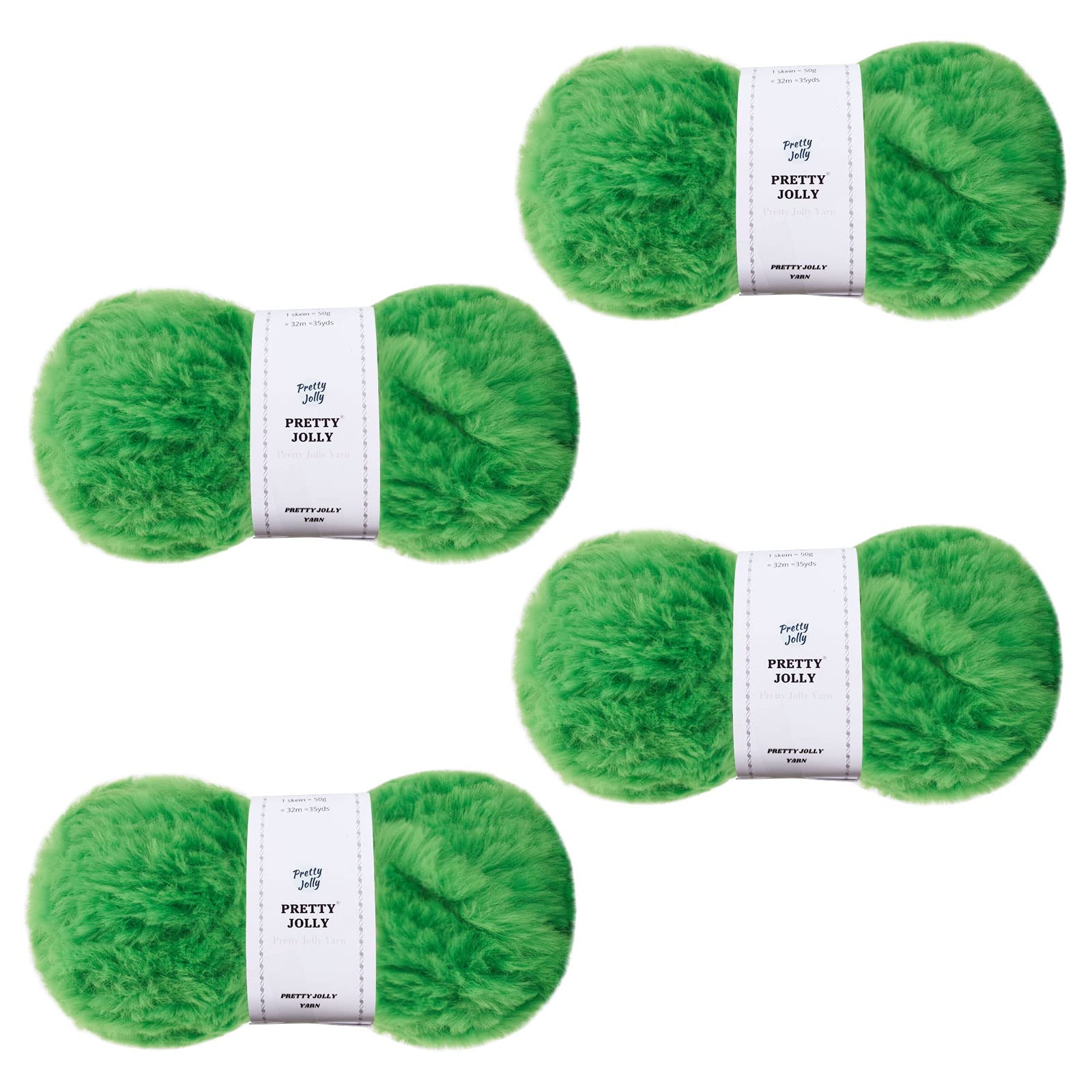 Pretty Jolly 4 Balls Faux Fur Super Soft Chunky Fluffy Yarn for Crochet Knitting - Eyelash Polyester (Spring Green)