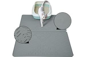 OHMO Cat Litter Mat Silione Large 32x23.5" formed by 2pc 23.5x16", Trapping Mats Waterproof and Non Slip Kitty Litter Catcher Box Mat, Washable Easy Clean