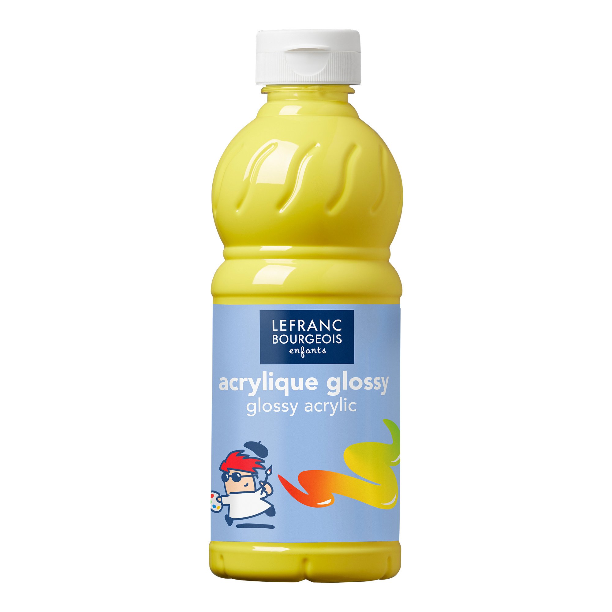 Lefranc & Bourgeois 188295 Glossy Children's Acrylic Paint, Ready to Use Liquid Acrylic Paint, Glossy and Waterproof, Ideal on Paper, Card, Wood, Plaster, Metal, Plastic, 500 ml Tube, Primary Yellow