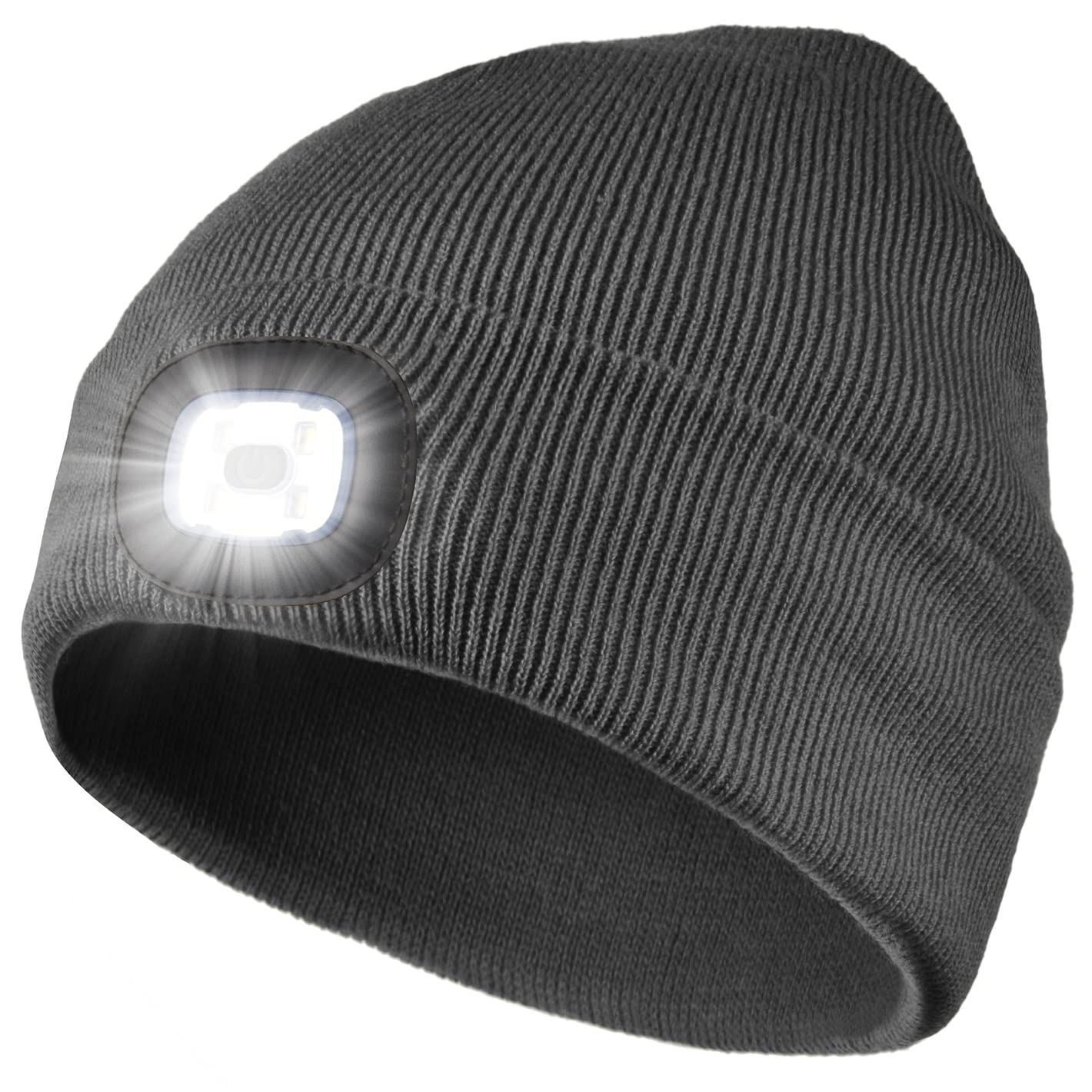 Attikee LED Lighted Beanie Cap for Adults, USB Rechargeable 4 LED Headlamp Hat, Unisex Winter Knit Hat Torch for Running Cycling Camping, Christmas Tech Gifts for Men Dad Women Teens