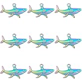 UNICRAFTALE 12pcs Rainbow Shark Charms Stainless Steel Ocean Pendants Metal Sea Sharks Charms Earring Bracelets Summer Charms Beach Jewelry Gift for Women17.5x32x3.5mm