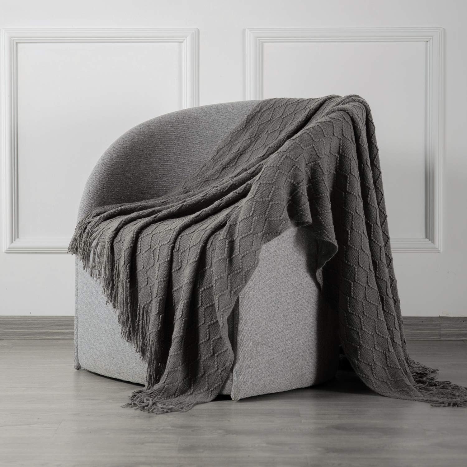 SPAOMY Throw Blanket, Knit Blanket with Tassels, Textured Cozy Lightweight Decorative Throw Blanket for Couch, Bed, Sofa, Travel- All Seasons (50x60 Inch, Rust): Kitchen & Dining
