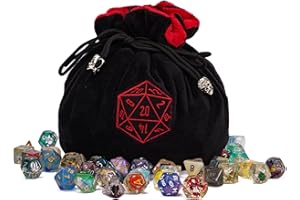 KSNDie Large Dice Bags with Pockets Black Storage Bag D20 Logo for DND RPG Game Dices (with 1lb Random DND Dice)